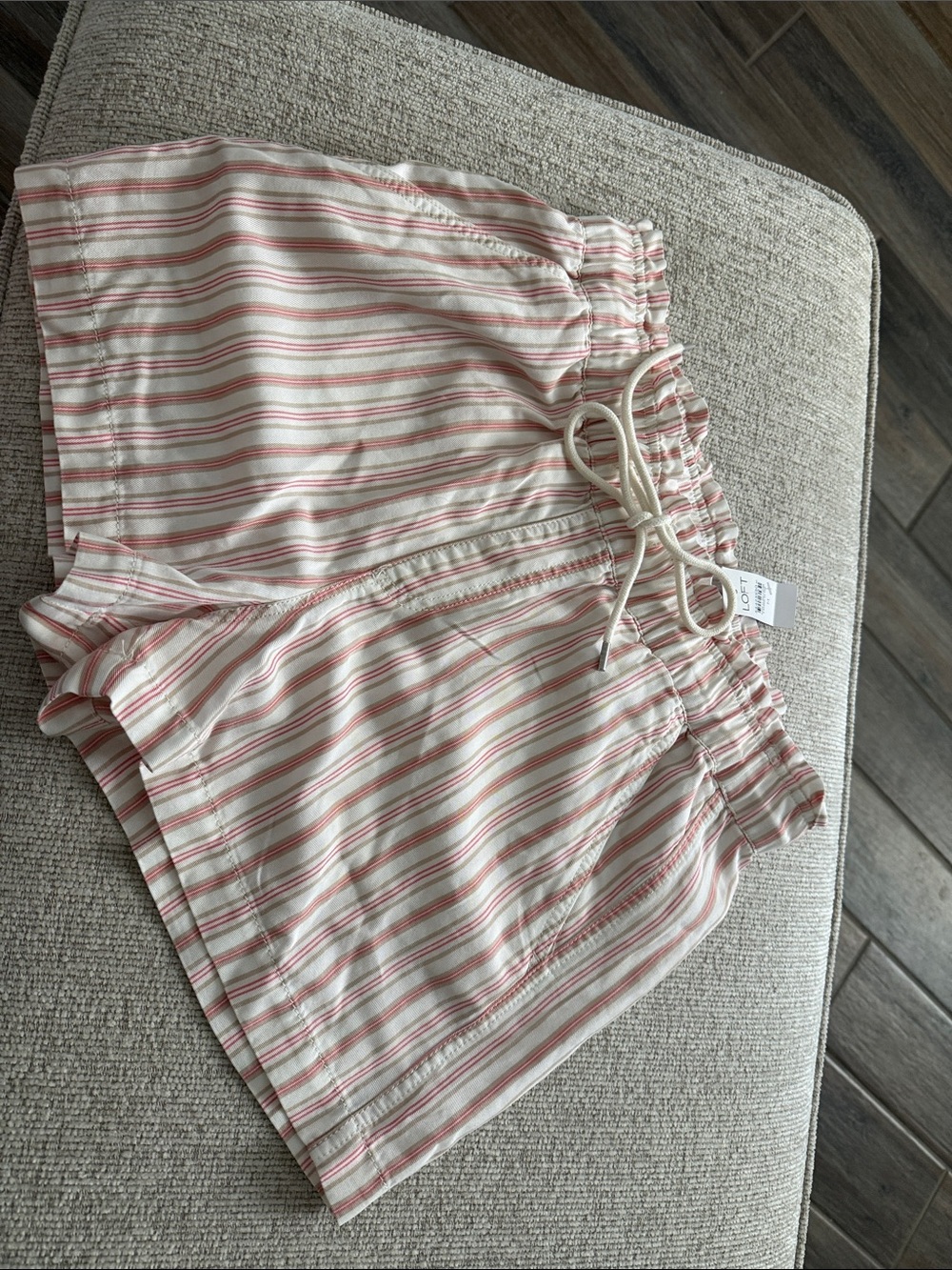 NWT Ann Taylor LOFT Pink, Tan  & White Striped Drawstring high waisted  Shorts
